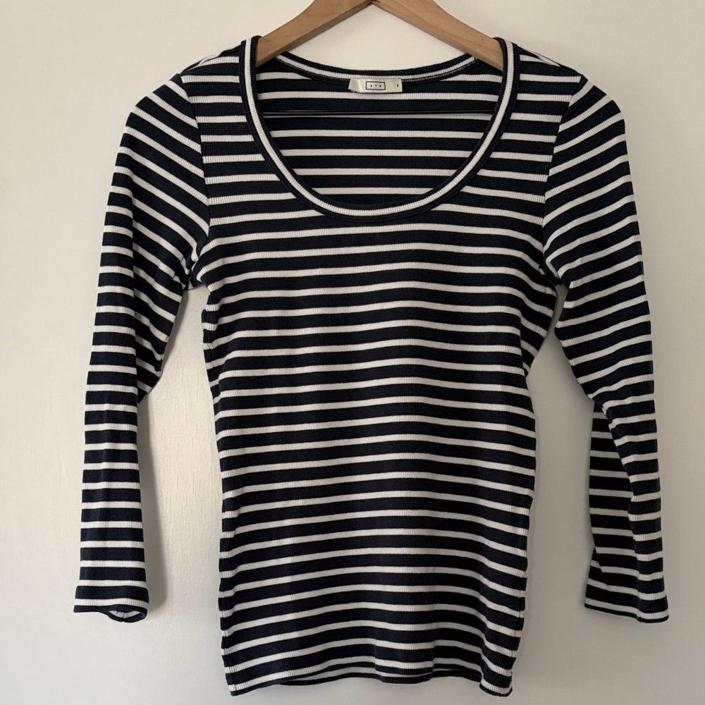 AYR Navy & White Striped Long Sleeve Top